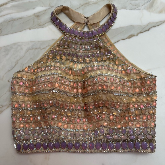 2 PIECE DESIGNER PROM DRESS GORGEOUS BEADED TOP & LONG SKIRT W/TRAIN SZ-4 💗🎀💎 - Picture 8 of 9